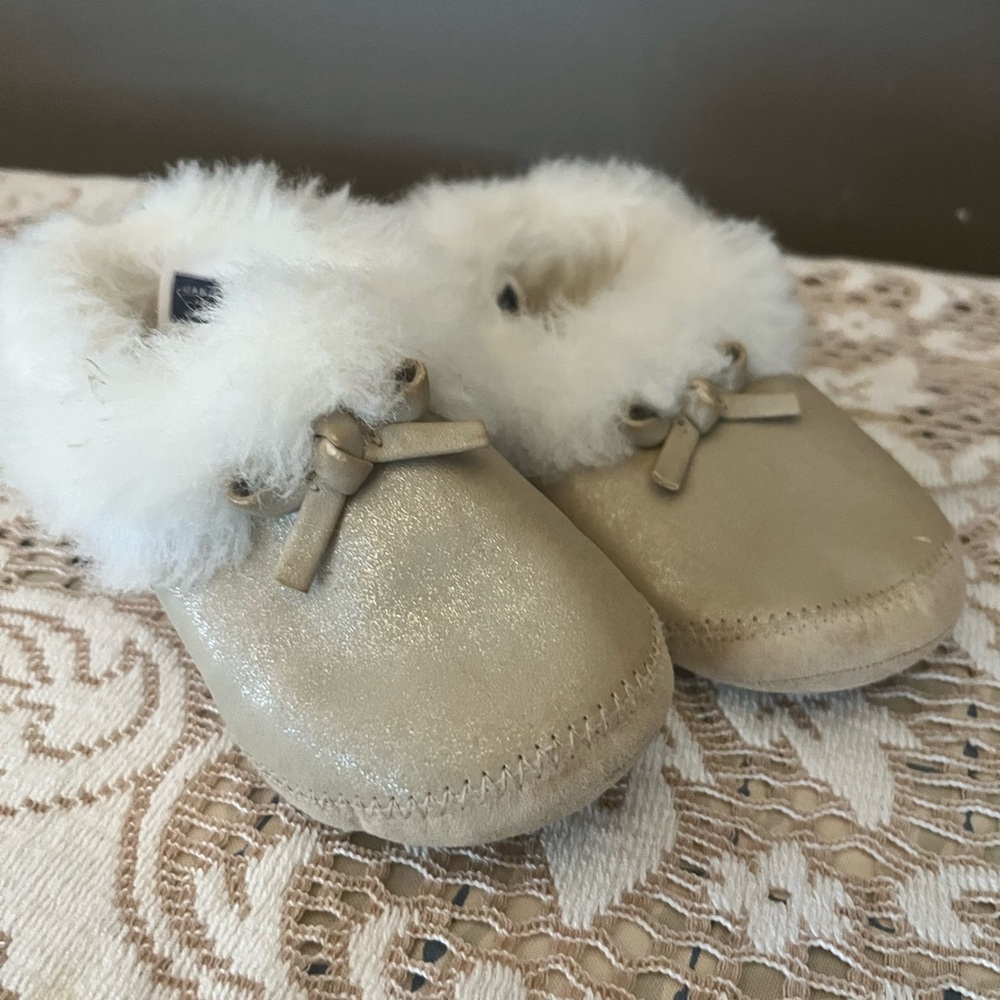 Janie and Jack Faux Fur Slippers with Fur Trim